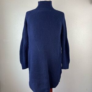 Topshop Navy Blue Mock Neck Long sweater Top Size 2 EUC